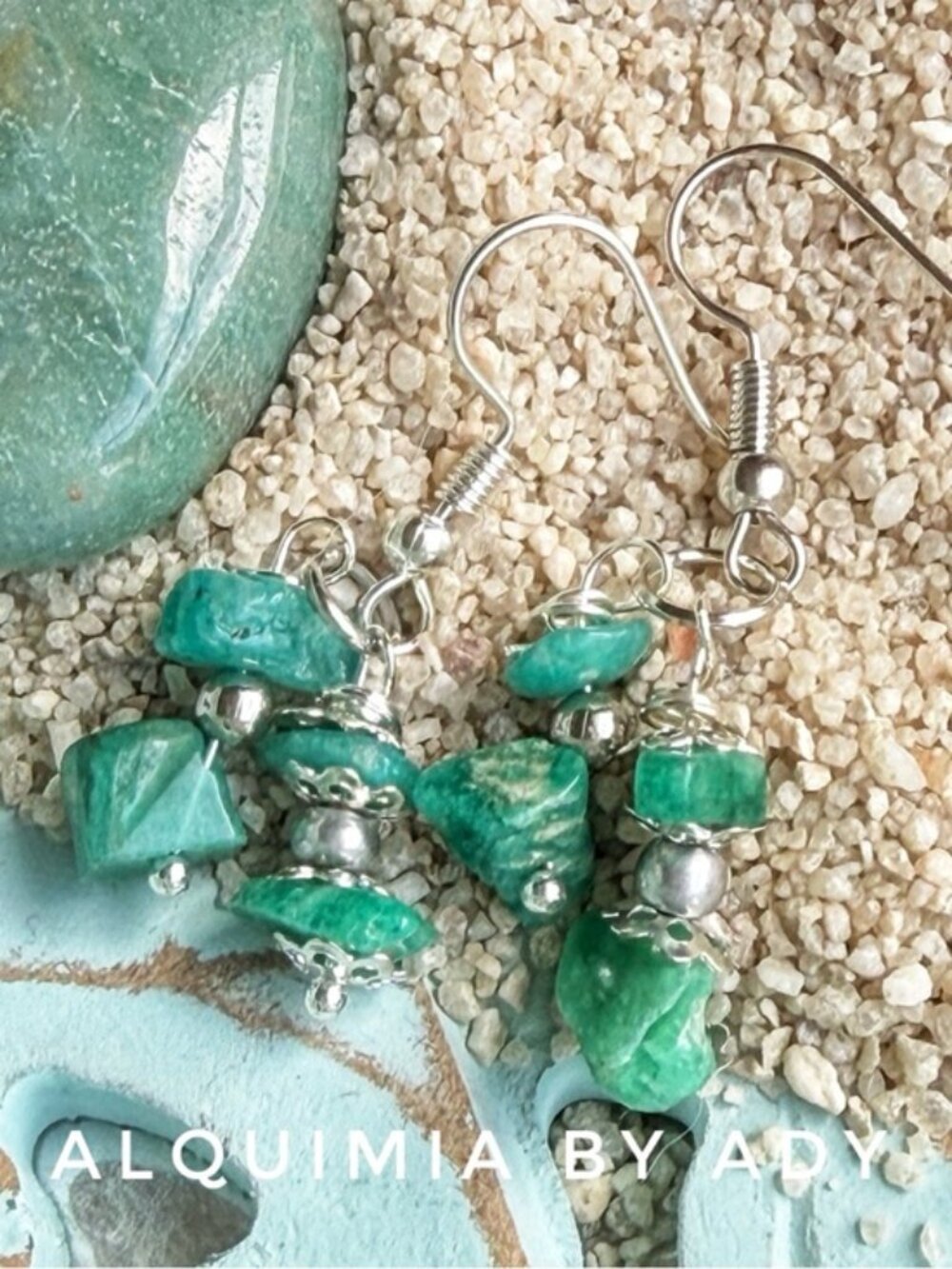 Green Amazonite Chunk Dangle Earrings